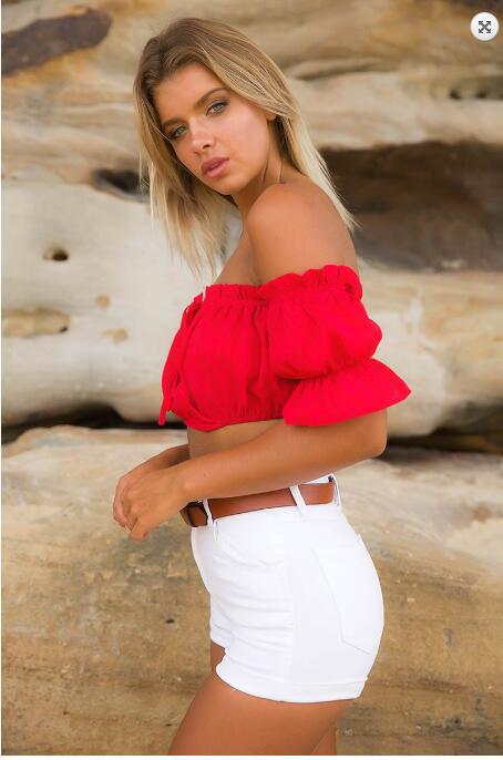 SZ60185-1 off shoulder crop top